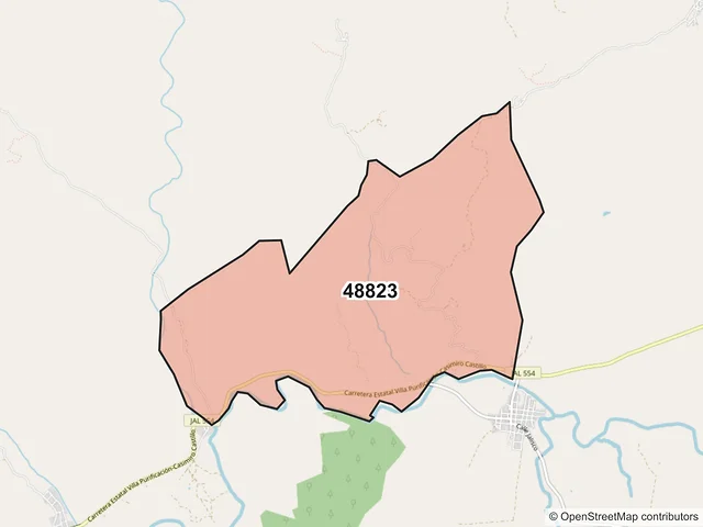 Mapa del código postal 48823, Villa Purificación, Jalisco