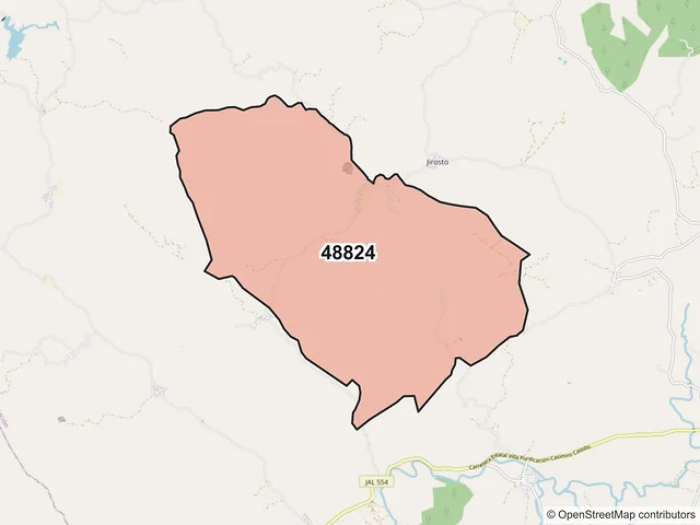 Mapa del código postal 48824, Villa Purificación, Jalisco