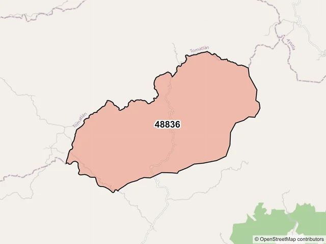 Mapa del código postal 48836, Villa Purificación, Jalisco