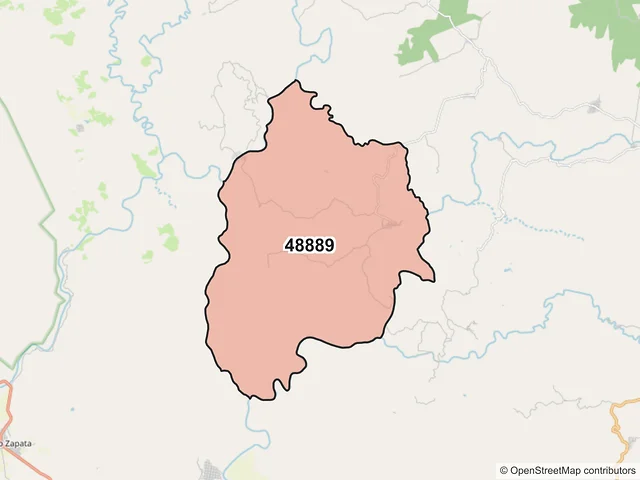 Mapa del código postal 48889, La Huerta, Jalisco