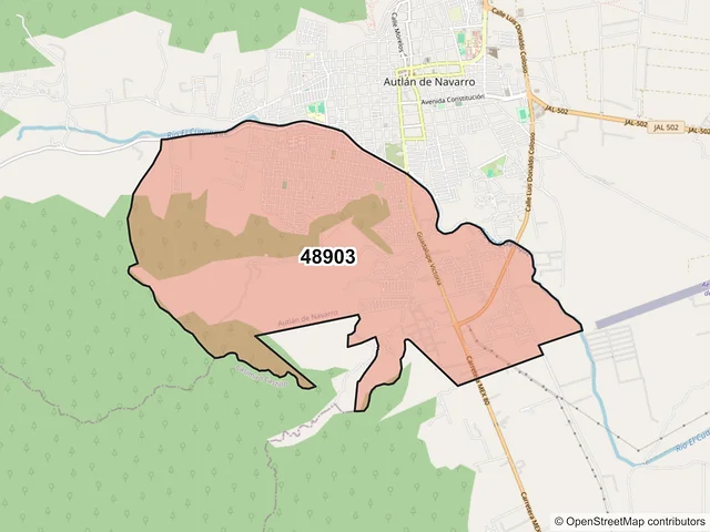 Mapa del código postal 48903, Autlán de Navarro, Jalisco