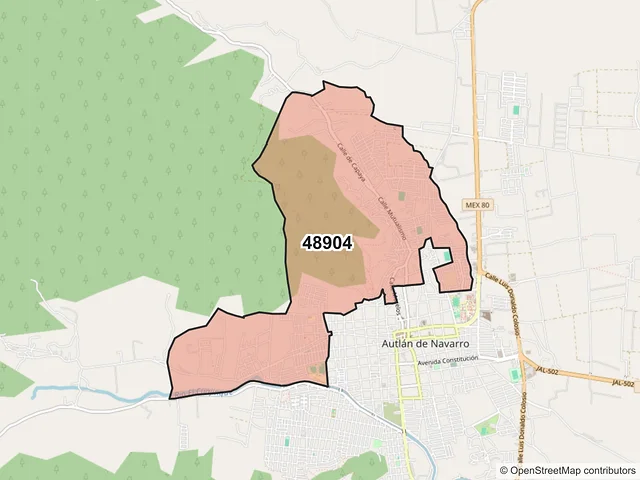 Mapa del código postal 48904, Autlán de Navarro, Jalisco