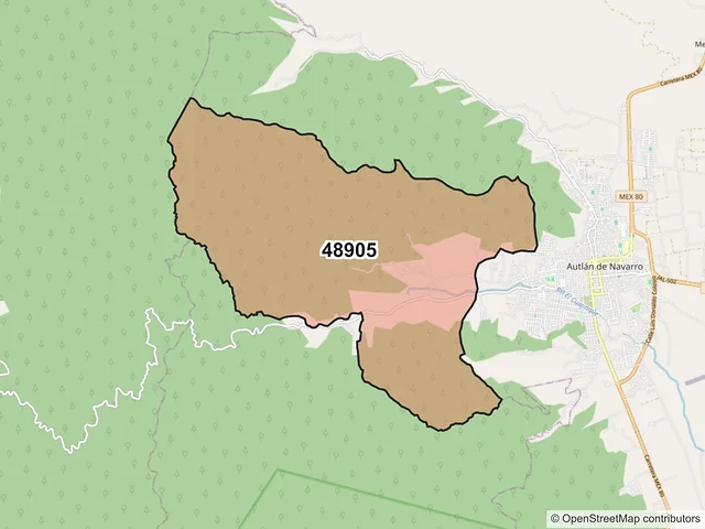 Mapa del código postal 48905, Autlán de Navarro, Jalisco