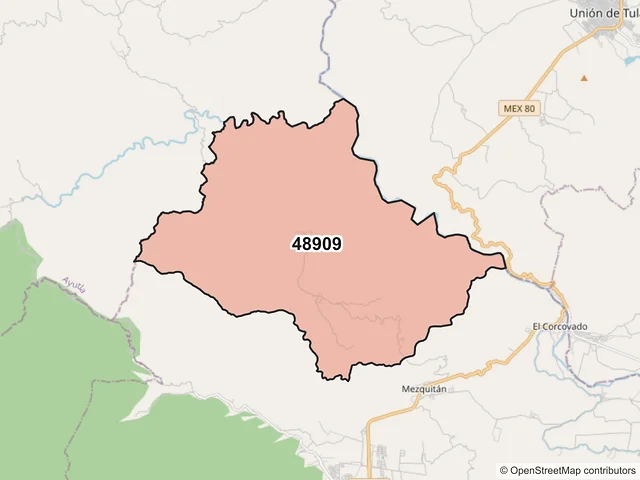 Mapa del código postal 48909, Autlán de Navarro, Jalisco