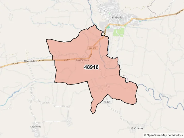 Mapa del código postal 48916, Autlán de Navarro, Jalisco