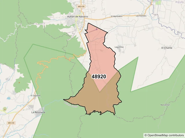 Mapa del código postal 48920, Autlán de Navarro, Jalisco