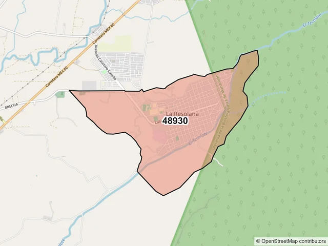 Mapa del código postal 48930, Casimiro Castillo, Jalisco