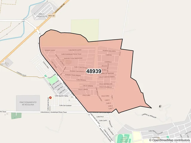 Mapa del código postal 48939, Casimiro Castillo, Jalisco