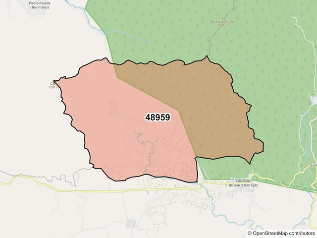 Mapa del código postal 48959, Cuautitlán de García Barragán, Jalisco