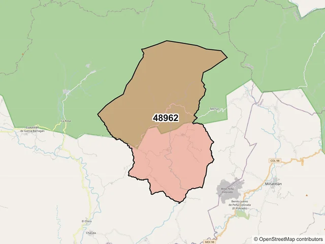 Mapa del código postal 48962, Cuautitlán de García Barragán, Jalisco