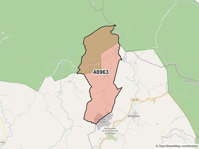 Mapa del código postal 48963, Cuautitlán de García Barragán, Jalisco