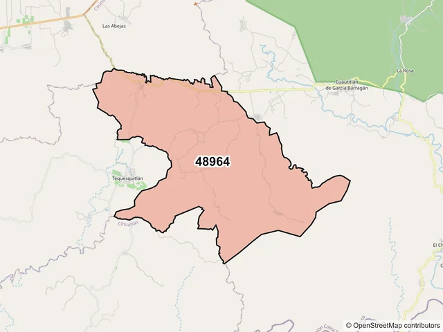 Mapa del código postal 48964, Cuautitlán de García Barragán, Jalisco
