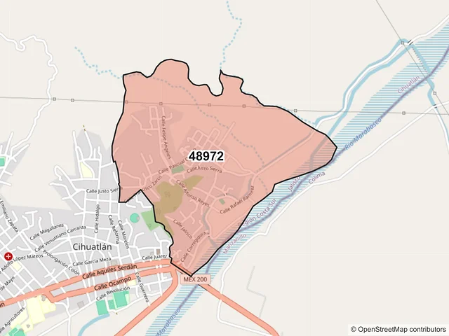 Mapa del código postal 48972, Cihuatlán, Jalisco