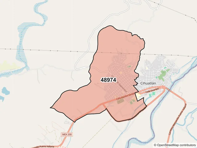 Mapa del código postal 48974, Cihuatlán, Jalisco