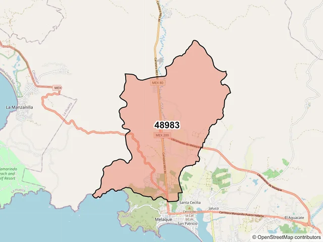 Mapa del código postal 48983, Cihuatlán, Jalisco