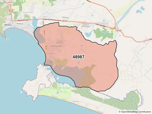 Mapa del código postal 48987, Cihuatlán, Jalisco