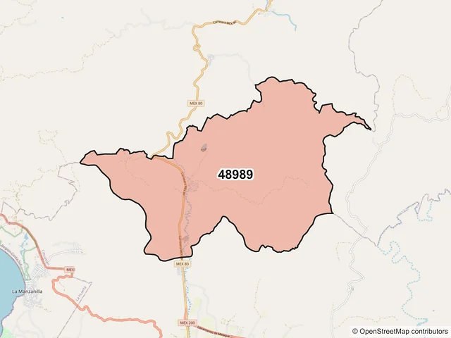 Mapa del código postal 48989, Cihuatlán, Jalisco
