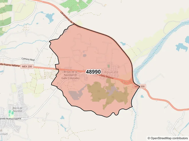 Mapa del código postal 48990, Cihuatlán, Jalisco