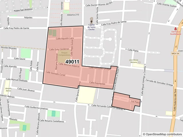 Mapa del código postal 49011, Zapotlán el Grande, Jalisco