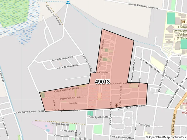 Mapa del código postal 49013, Zapotlán el Grande, Jalisco
