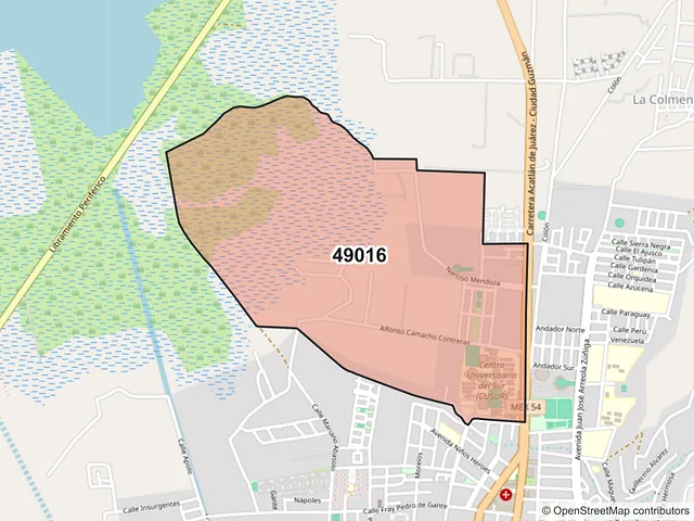 Mapa del código postal 49016, Zapotlán el Grande, Jalisco