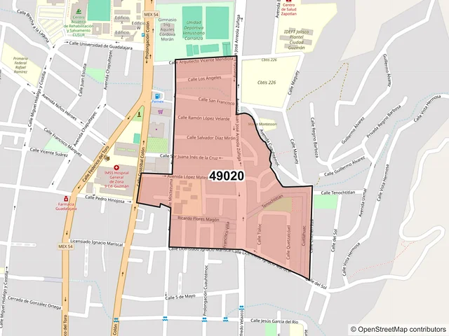 Mapa del código postal 49020, Zapotlán el Grande, Jalisco