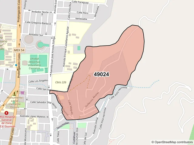Mapa del código postal 49024, Zapotlán el Grande, Jalisco