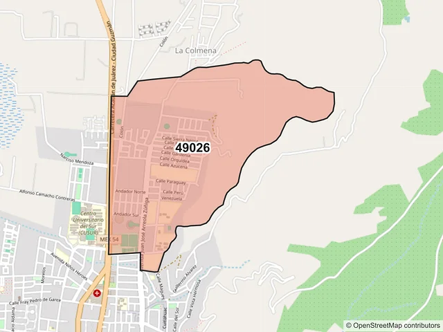 Mapa del código postal 49026, Zapotlán el Grande, Jalisco