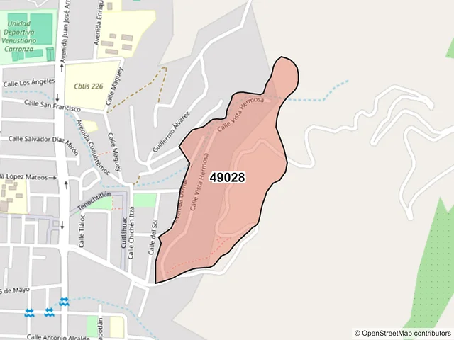 Mapa del código postal 49028, Zapotlán el Grande, Jalisco