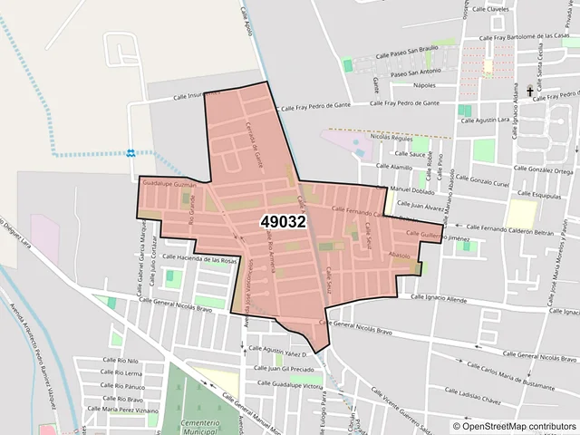 Mapa del código postal 49032, Zapotlán el Grande, Jalisco