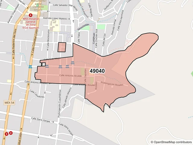 Mapa del código postal 49040, Zapotlán el Grande, Jalisco