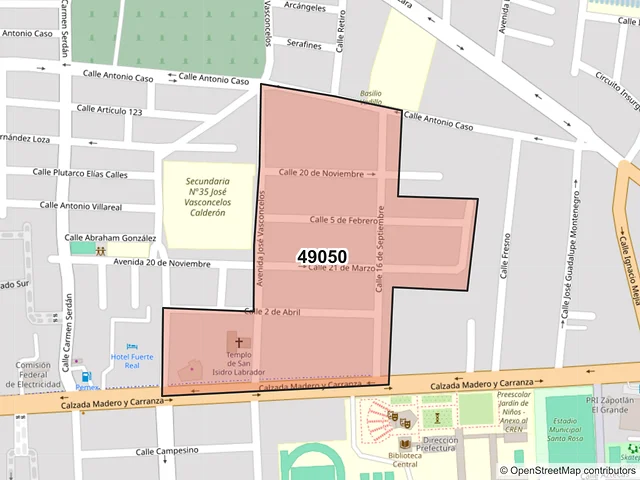 Mapa del código postal 49050, Zapotlán el Grande, Jalisco