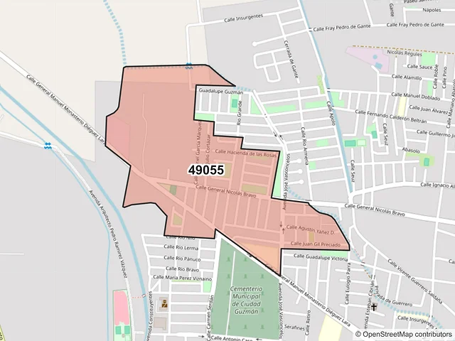 Mapa del código postal 49055, Zapotlán el Grande, Jalisco
