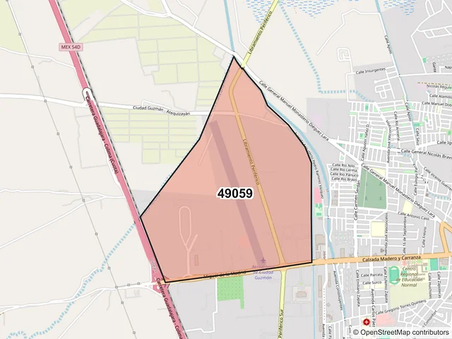 Mapa del código postal 49059, Zapotlán el Grande, Jalisco