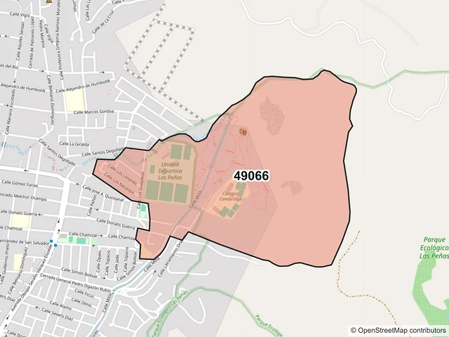 Mapa del código postal 49066, Zapotlán el Grande, Jalisco