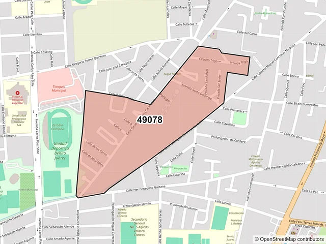 Mapa del código postal 49078, Zapotlán el Grande, Jalisco