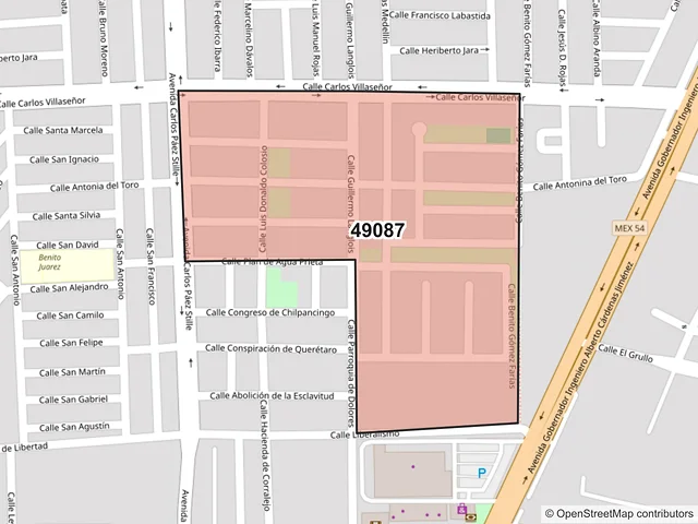 Mapa del código postal 49087, Zapotlán el Grande, Jalisco