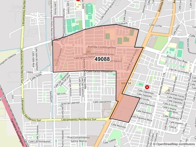 Mapa del código postal 49088, Zapotlán el Grande, Jalisco