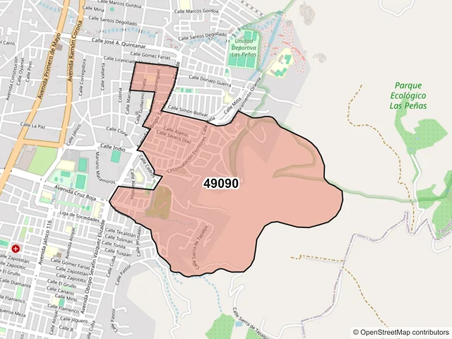 Mapa del código postal 49090, Zapotlán el Grande, Jalisco