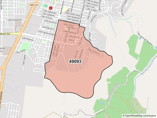 Mapa del código postal 49093, Zapotlán el Grande, Jalisco
