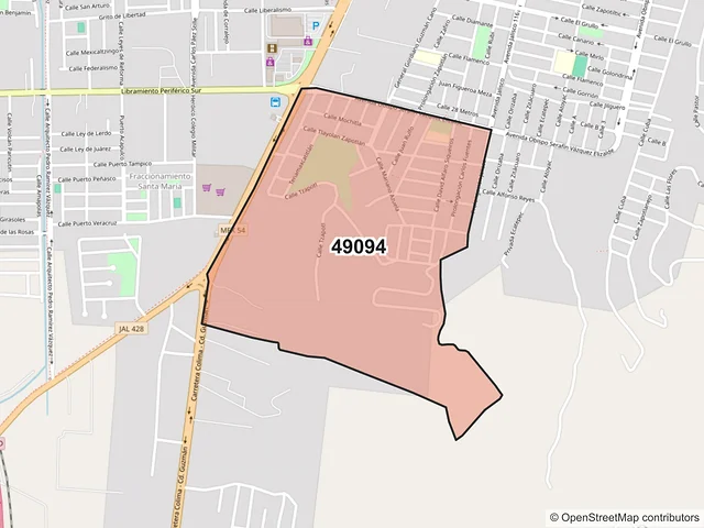 Mapa del código postal 49094, Zapotlán el Grande, Jalisco