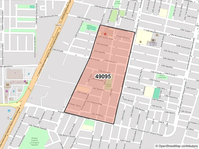 Mapa del código postal 49095, Zapotlán el Grande, Jalisco