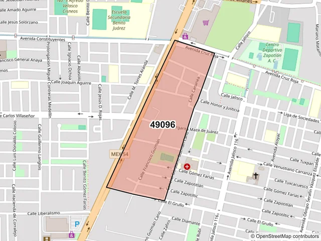 Mapa del código postal 49096, Zapotlán el Grande, Jalisco