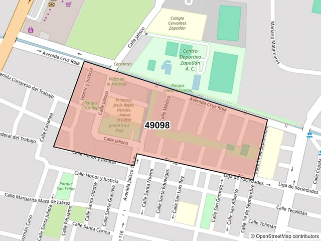 Mapa del código postal 49098, Zapotlán el Grande, Jalisco