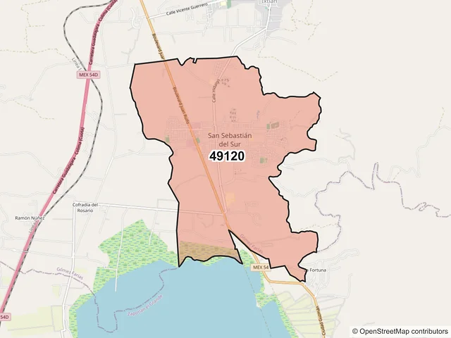 Mapa del código postal 49120, Gómez Farías, Jalisco