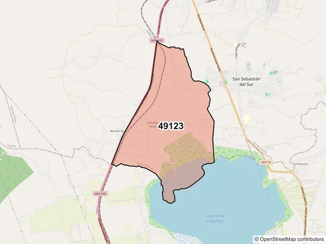 Mapa del código postal 49123, Gómez Farías, Jalisco