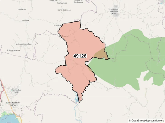 Mapa del código postal 49126, Gómez Farías, Jalisco