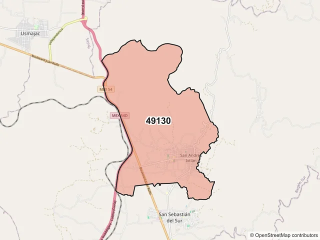 Mapa del código postal 49130, Gómez Farías, Jalisco