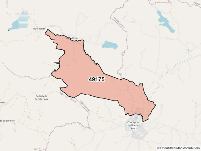 Mapa del código postal 49175, Concepción de Buenos Aires, Jalisco