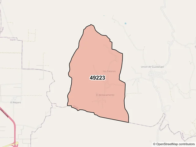 Mapa del código postal 49223, Atoyac, Jalisco